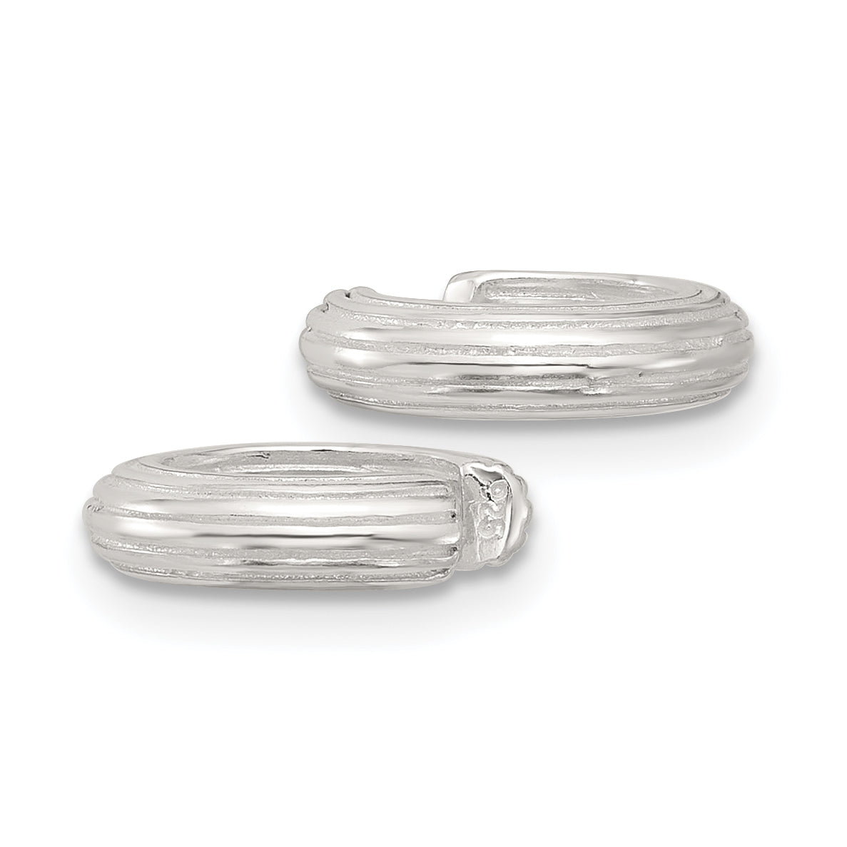 Sterling Silver E-Coating Polished & Striped Pair of 2 Cuff Earrings