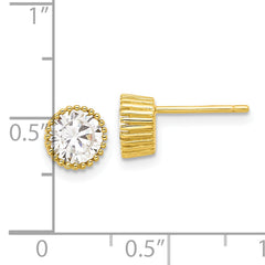Sterling Silver Gold-tone 6mm CZ Grooved Bezel Post Stud Earrings