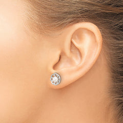 Sterling Silver Polished Flower Freshwater Cultured Pearl Post Earrings