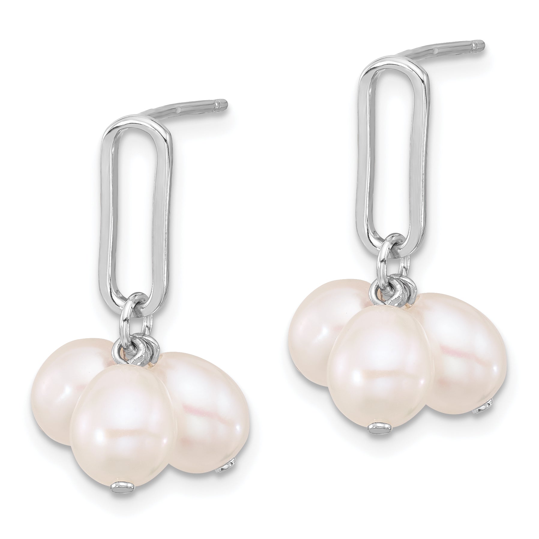 Sterling Silver Rhodium-plated 5-6mm Rice FWC Pearl Post Dangle Earrings