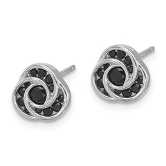 Sterling Silver Rhod-plated Polished Black Spinel Love Knot Post Earrings