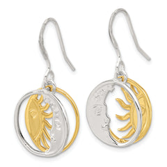 Sterling Silver Gold Tone Sun and Moon Dangle Earrings