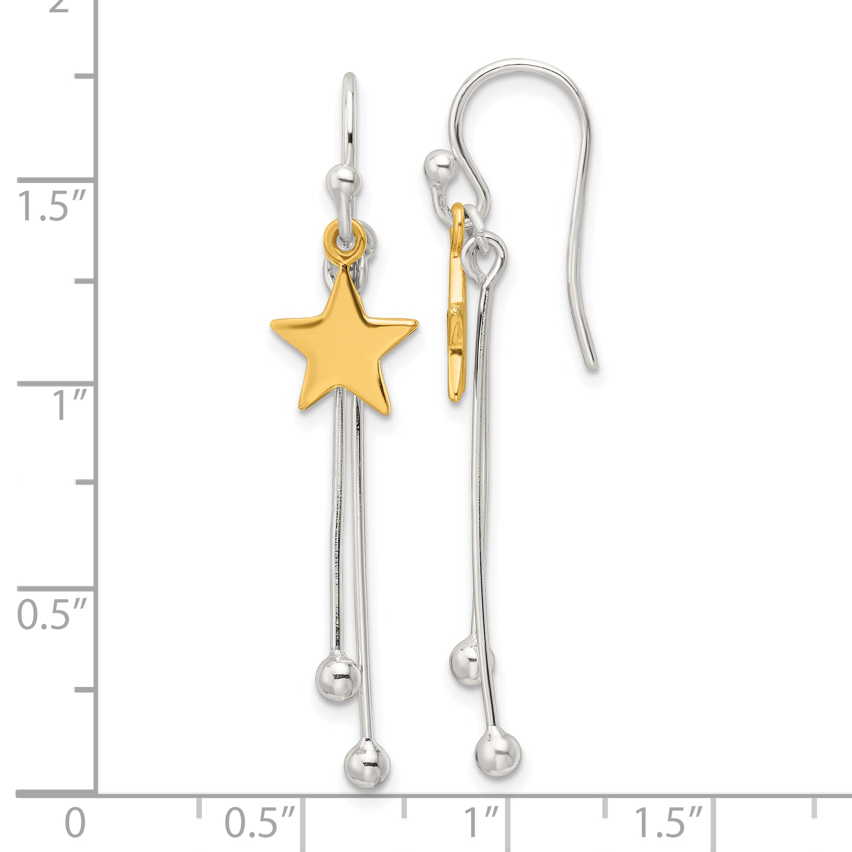 Sterling Silver Gold-tone Polished Star Dangle Earrings