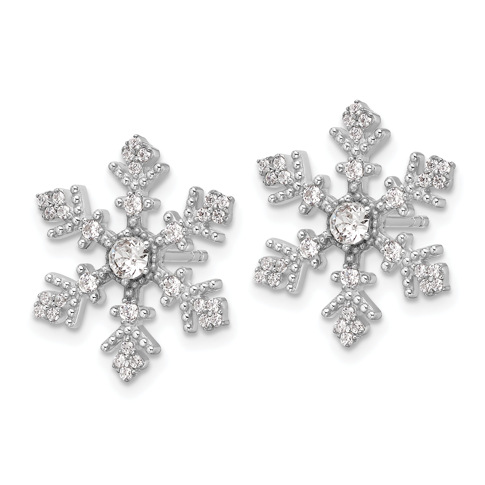 Sterling Silver Rhodium-plated CZ Crystal Snowflake Post Earrings