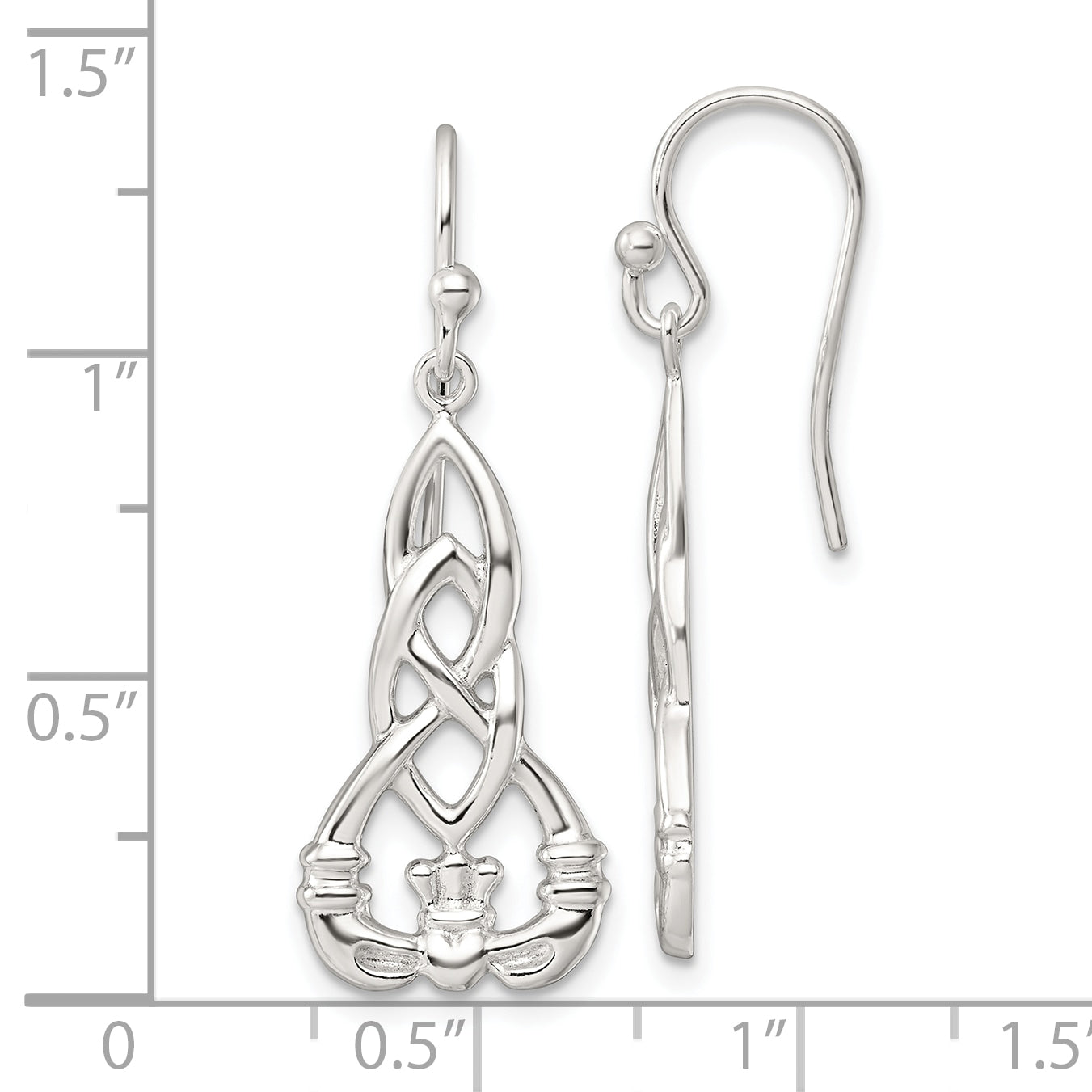 Sterling Silver Polished Celtic Knot Claddagh Dangle Earrings