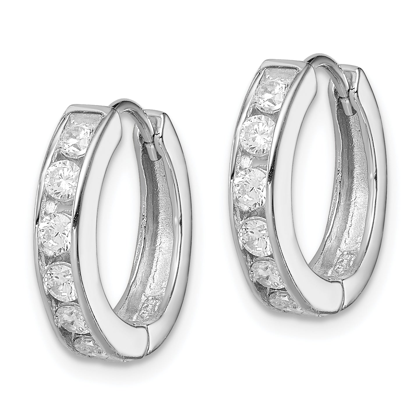 Sterling Silver Rhodium-plated CZ Hinged Hoop Earrings Secondary image