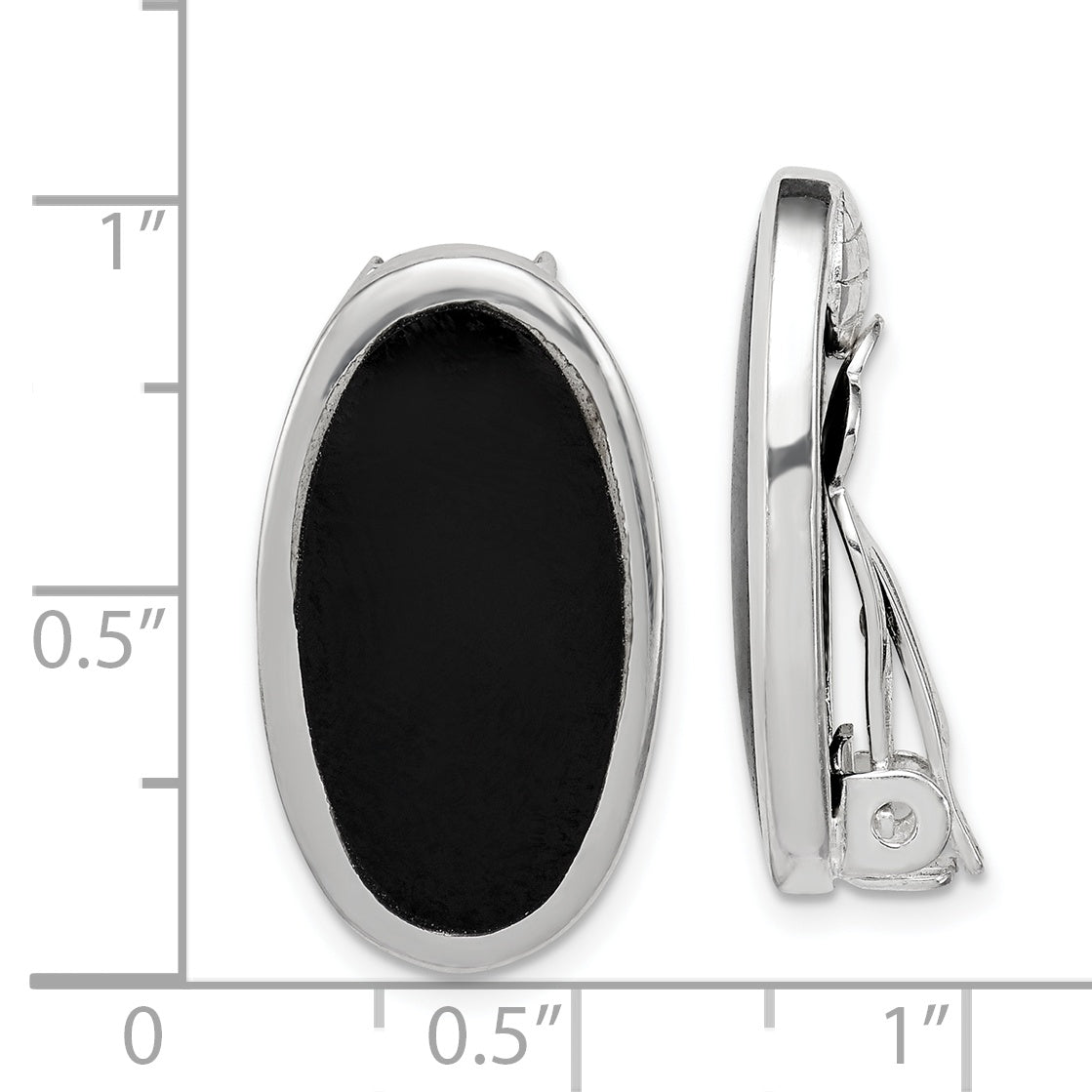 Sterling Silver Rhodium-plated Polished Onyx Non-Pierced Oval Earrings
