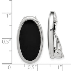 Sterling Silver Rhodium-plated Polished Onyx Non-Pierced Oval Earrings