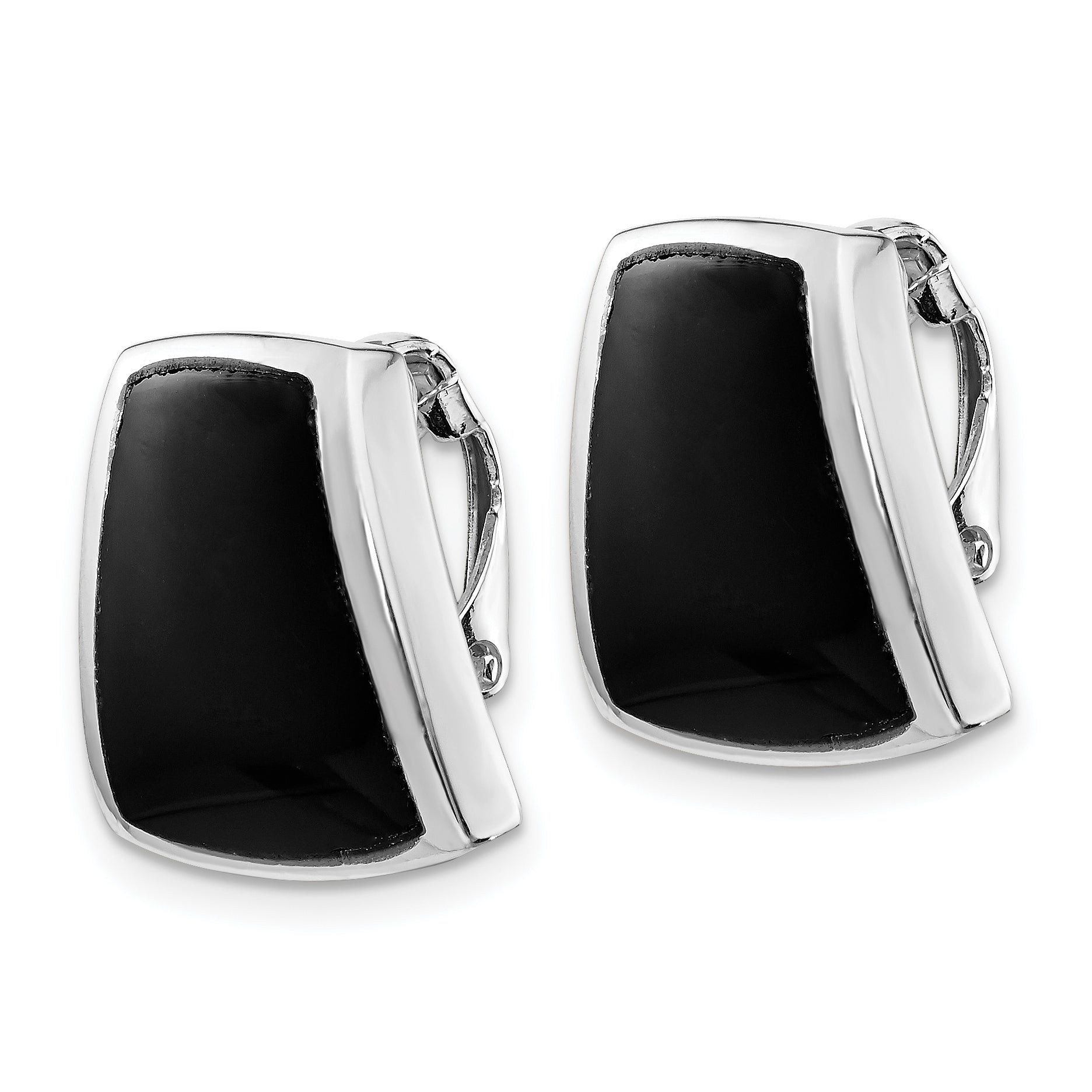 Sterling Silver Rhodium-plated Polished Onyx Non-Pierced Earrings Secondary image