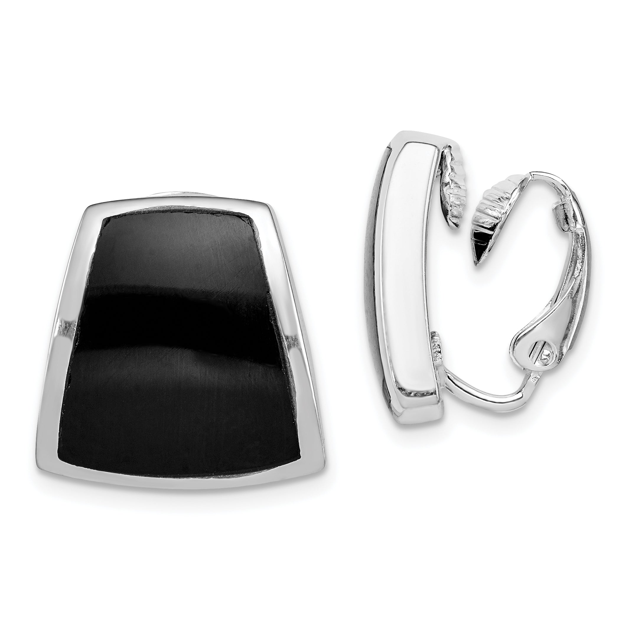 Sterling Silver Rhodium-plated Polished Onyx Non-Pierced Earrings Main image
