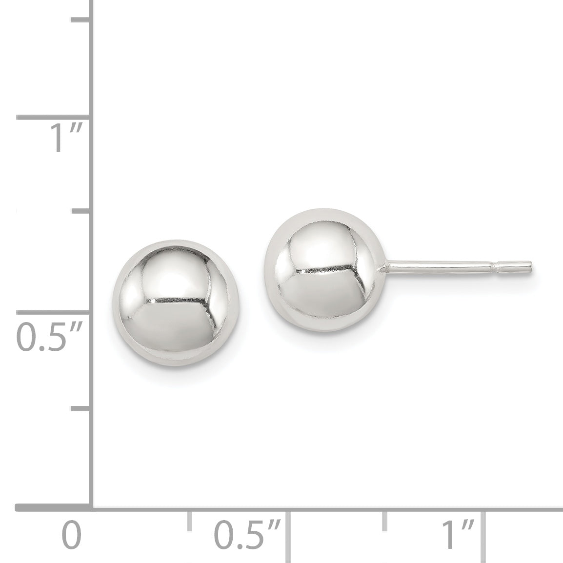 Polished Ball Stud Earrings in Sterling Silver, 8mm