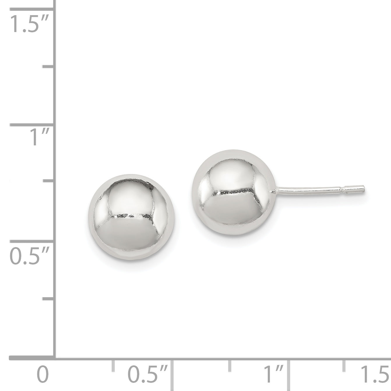 Polished Ball Stud Earrings in Sterling Silver, 9mm