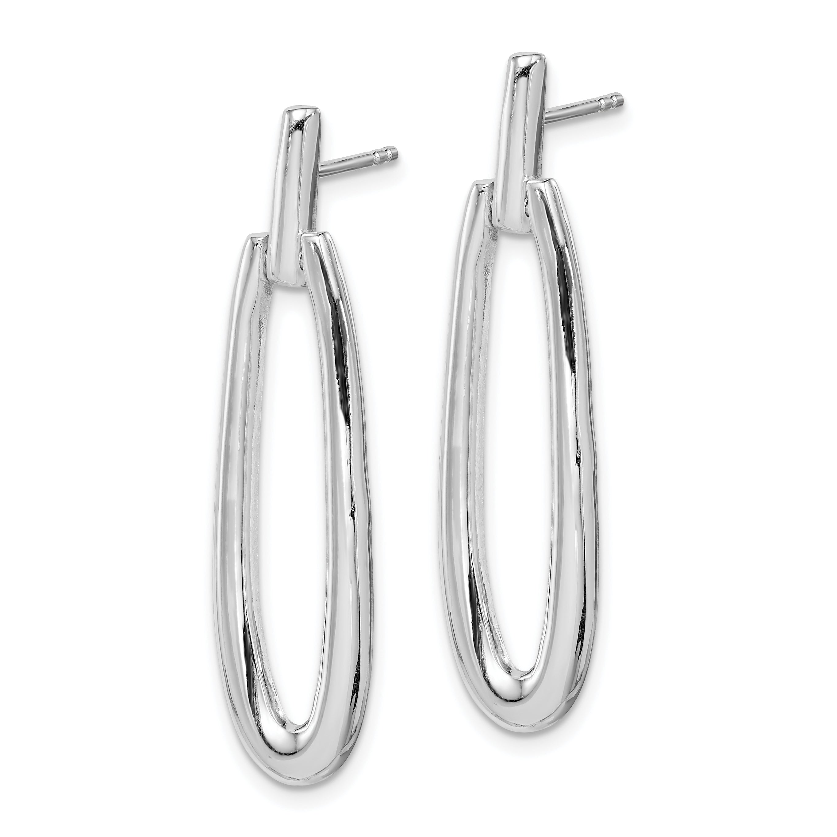 Sterling Silver Rhodium-plated Fancy Elongated Oval Post Dangle Earrings Secondary image