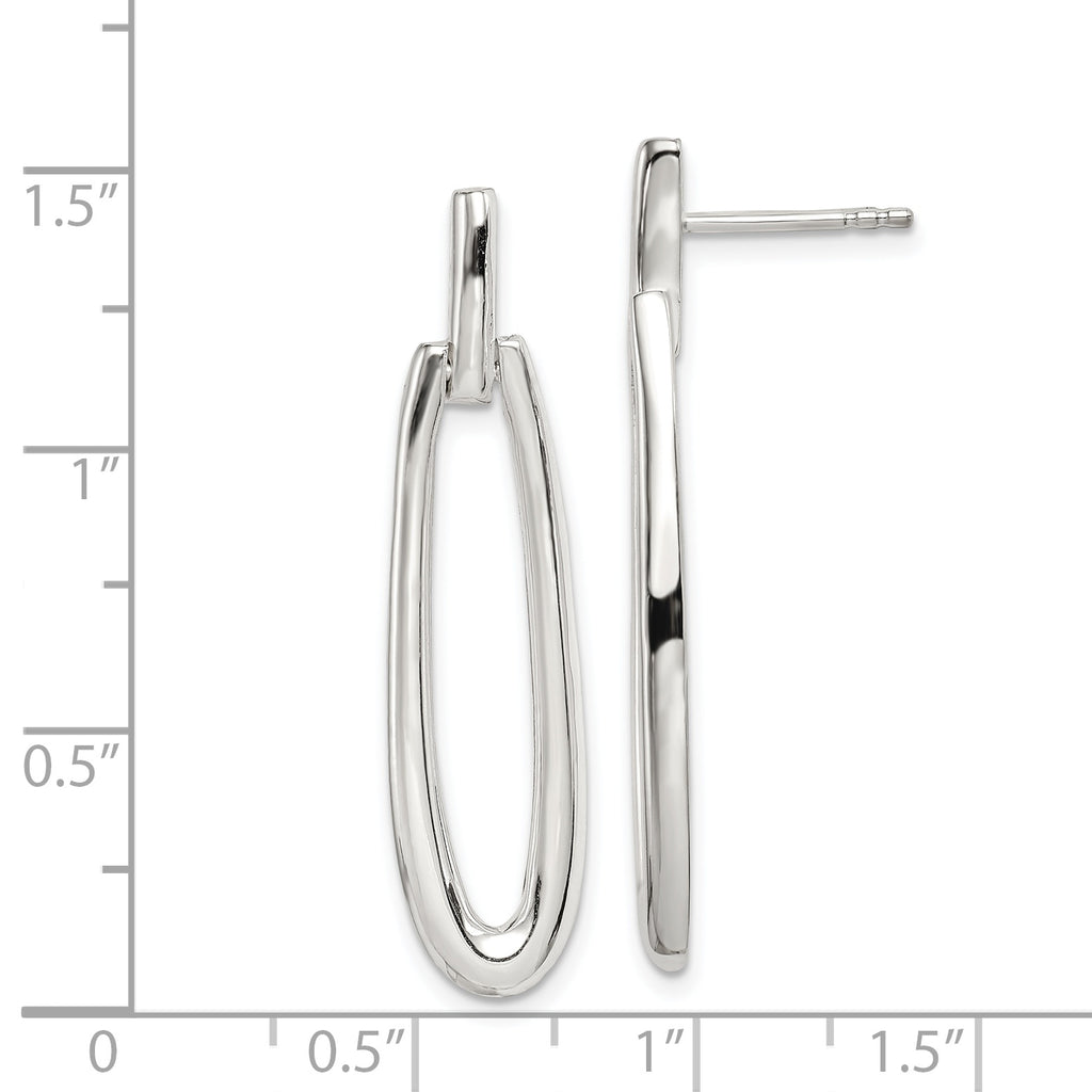 Sterling Silver Rhodium-plated Fancy Elongated Oval Post Dangle Earrings