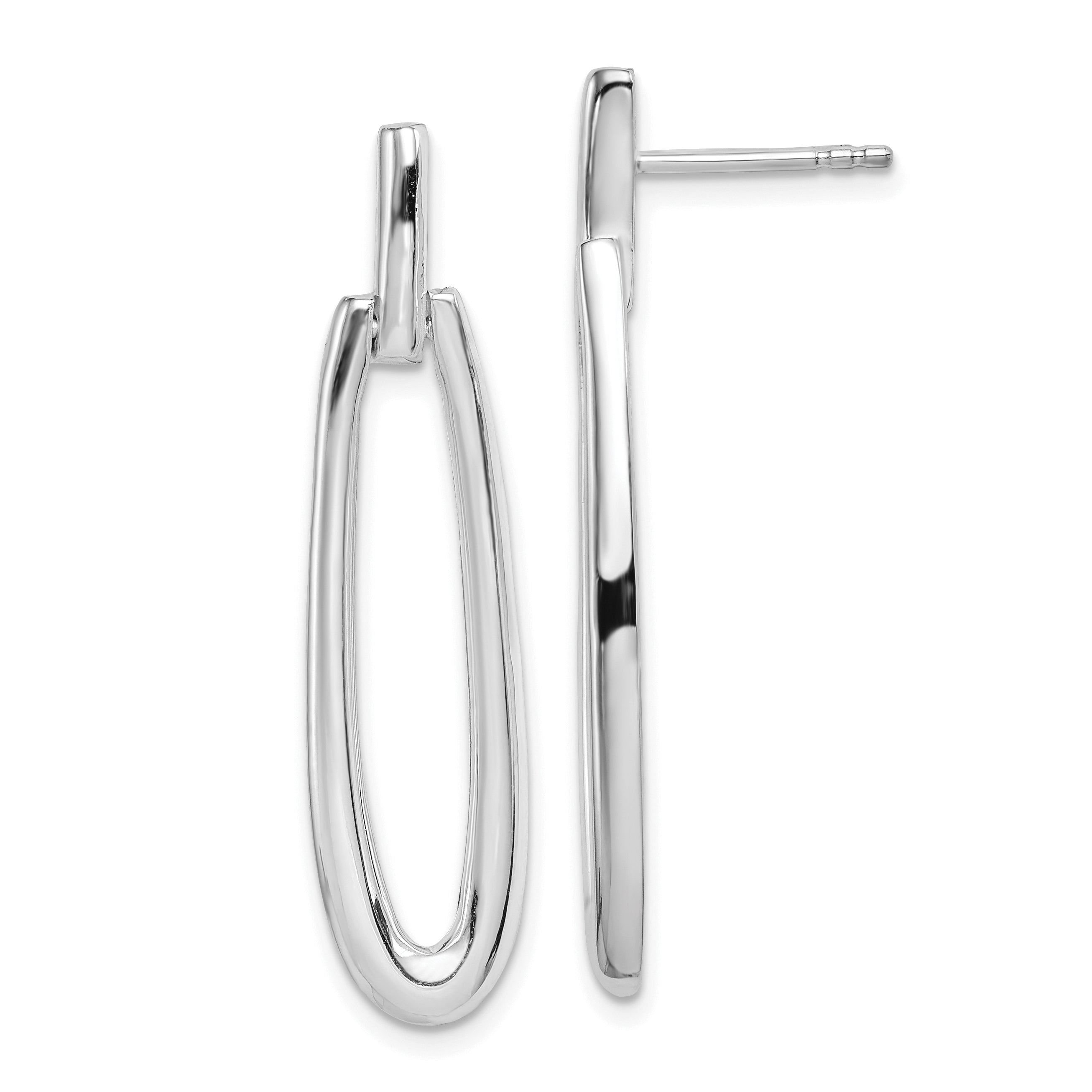 Sterling Silver Rhodium-plated Fancy Elongated Oval Post Dangle Earrings Main image