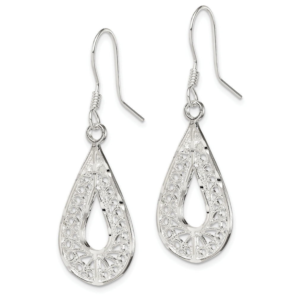 Filigree Teardrop Dangle Earrings in Sterling Silver