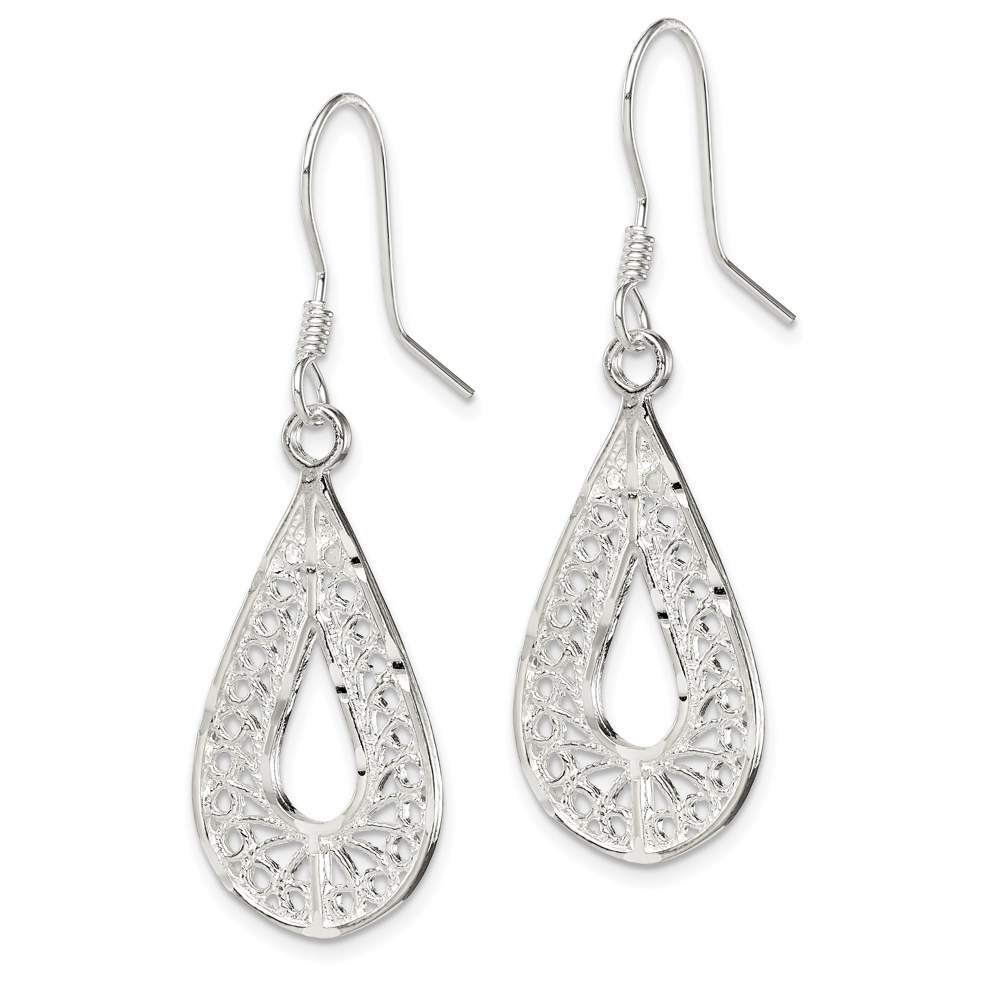 Filigree Teardrop Dangle Earrings in Sterling Silver