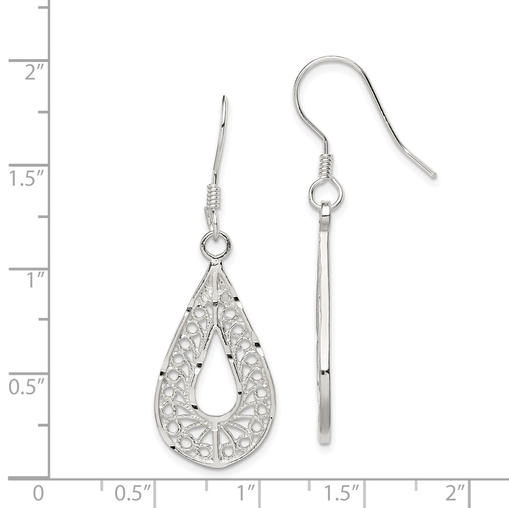 Filigree Teardrop Dangle Earrings in Sterling Silver