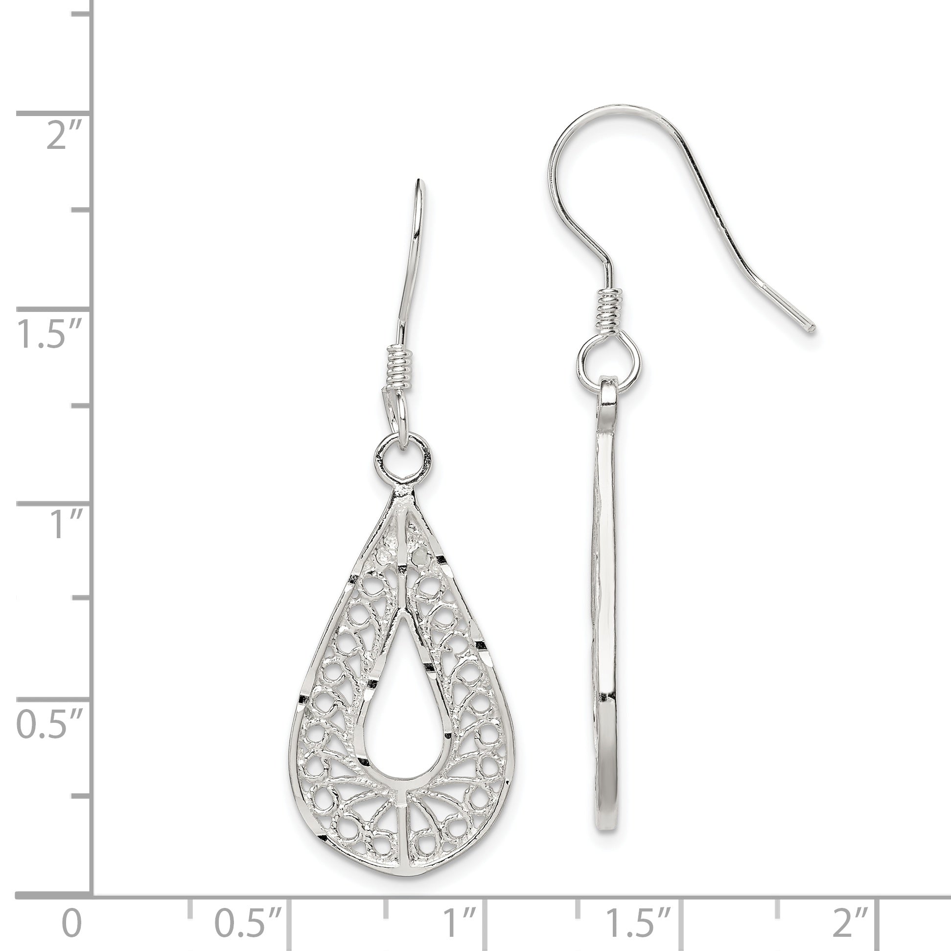 Filigree Teardrop Dangle Earrings in Sterling Silver
