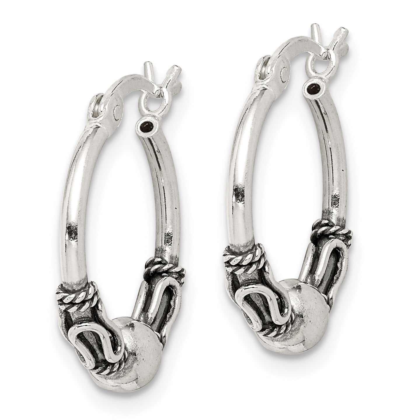 Sterling Silver Antiqued Fancy Beaded Hoop Earrings Secondary image