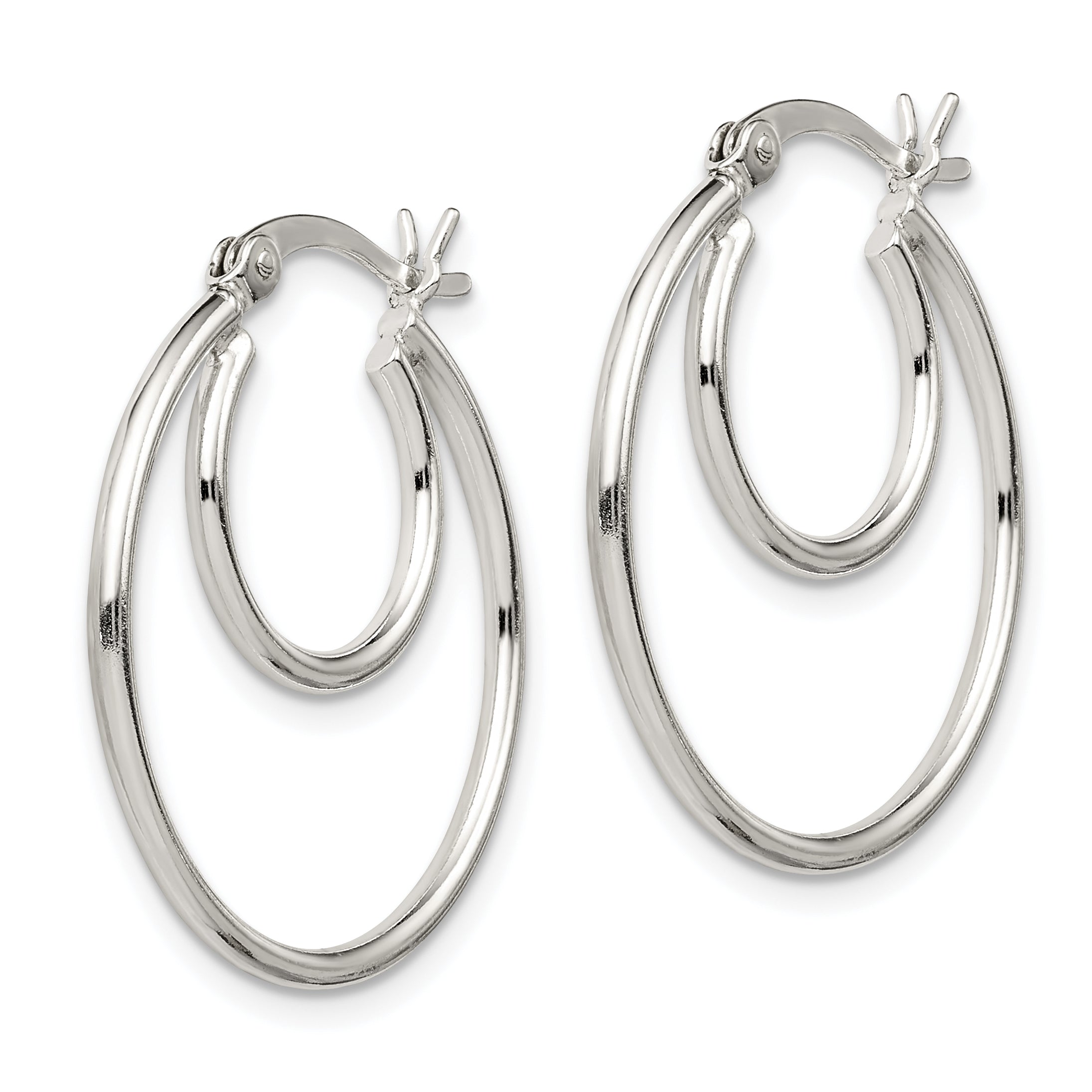Sterling Silver Polished 2mm Double Hoop Earrings Secondary image