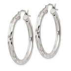 Sterling Silver Diamond-cut Satin 3x30mm Hoop Earrings