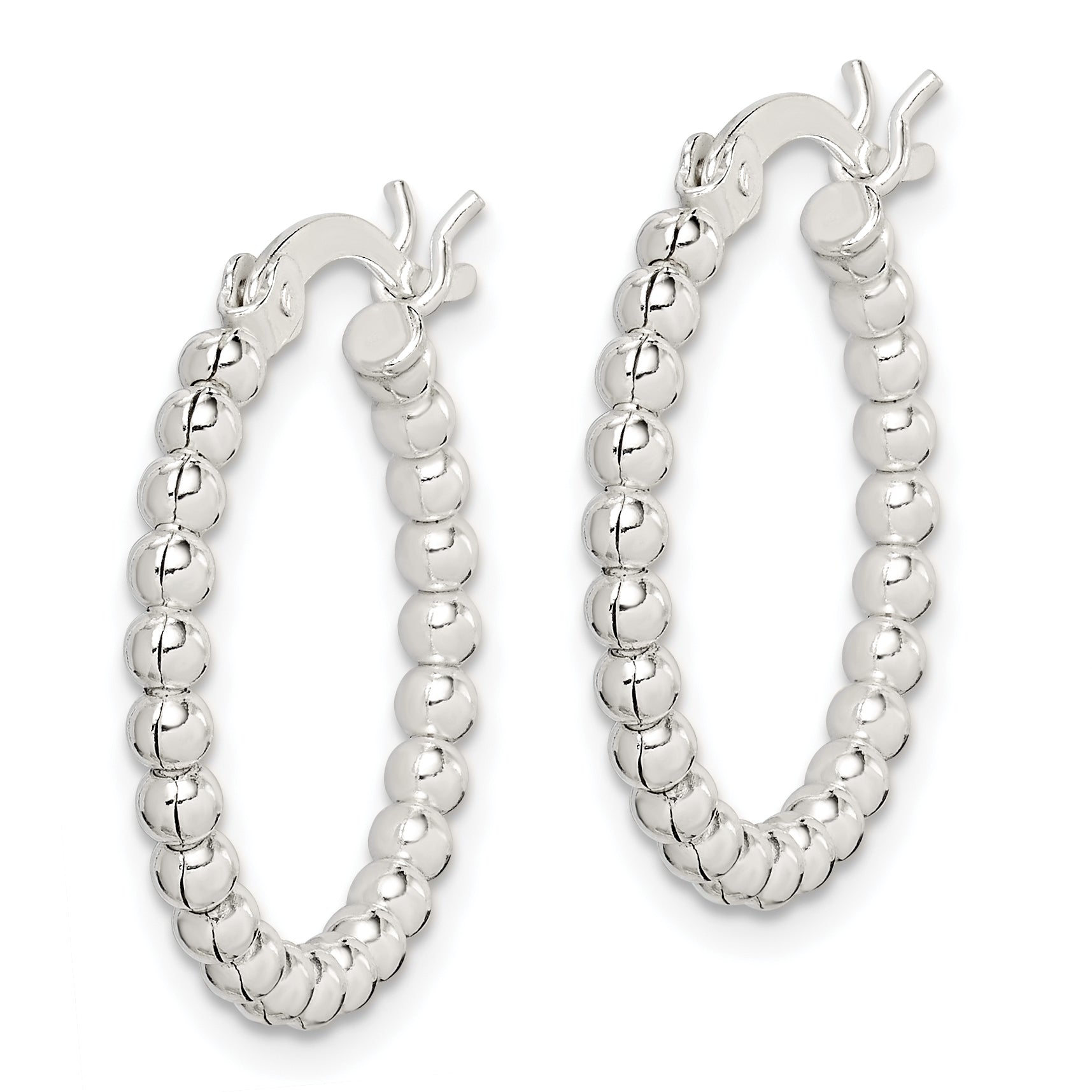 Sterling Silver Polished Beaded 2mm Hoop Earrings Secondary image