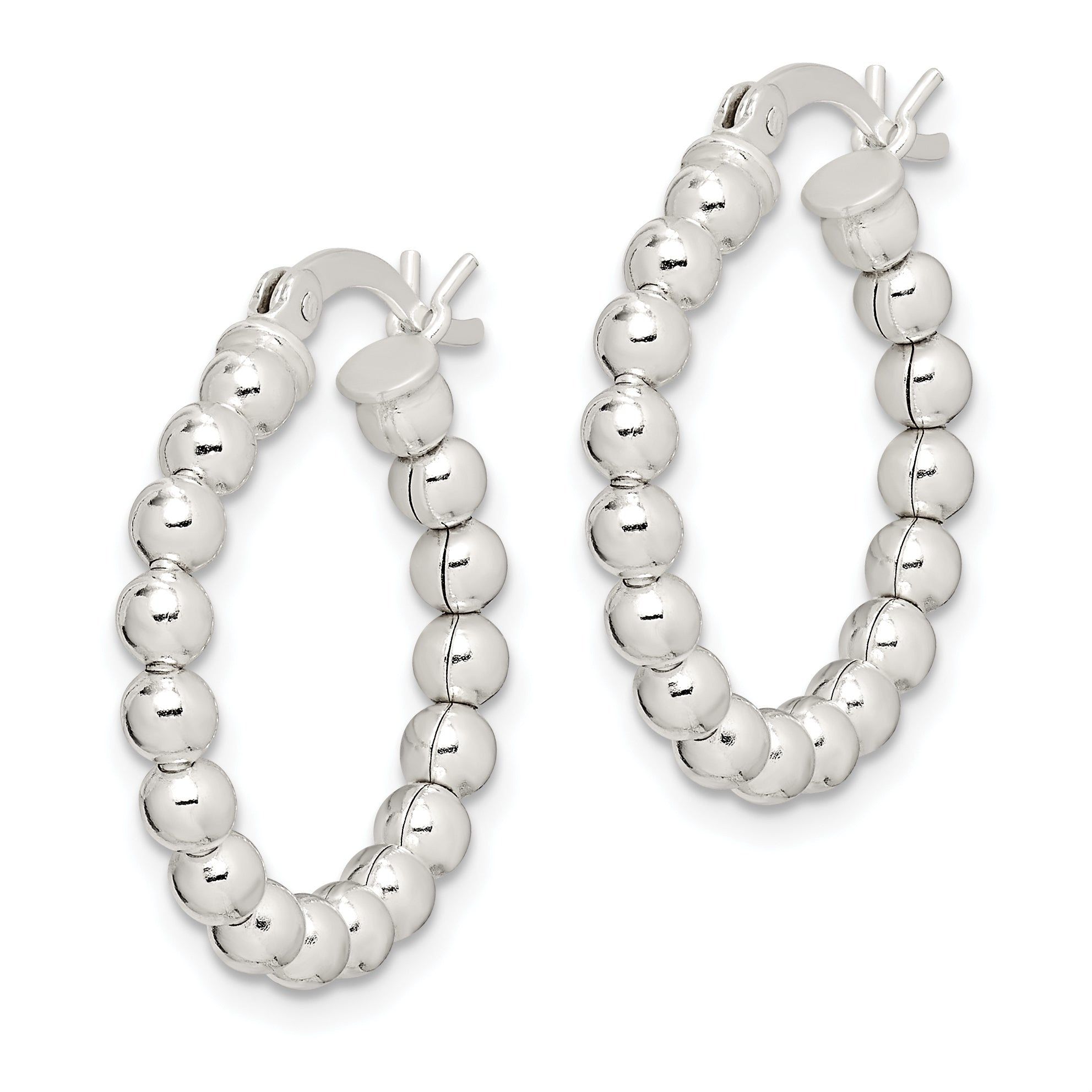 Sterling Silver Polished Beaded Hoop Earrings Secondary image