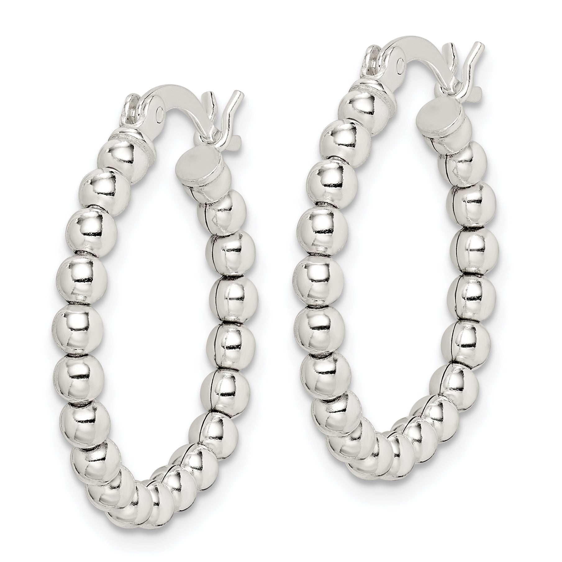 Sterling Silver Polished Beaded Hoop Earrings Secondary image