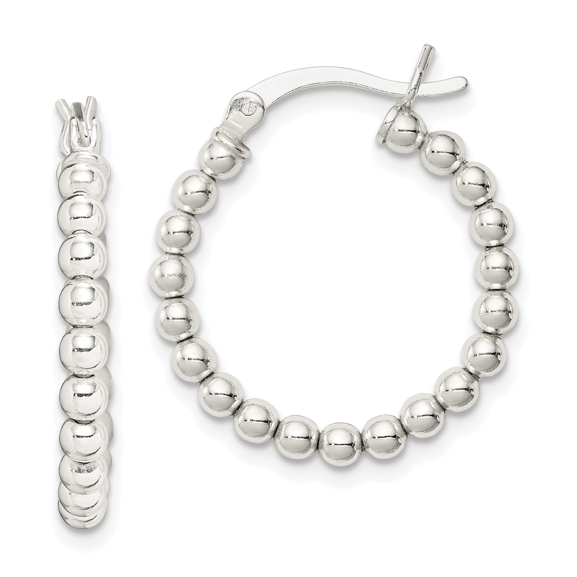 Sterling Silver Polished Beaded Hoop Earrings Main image