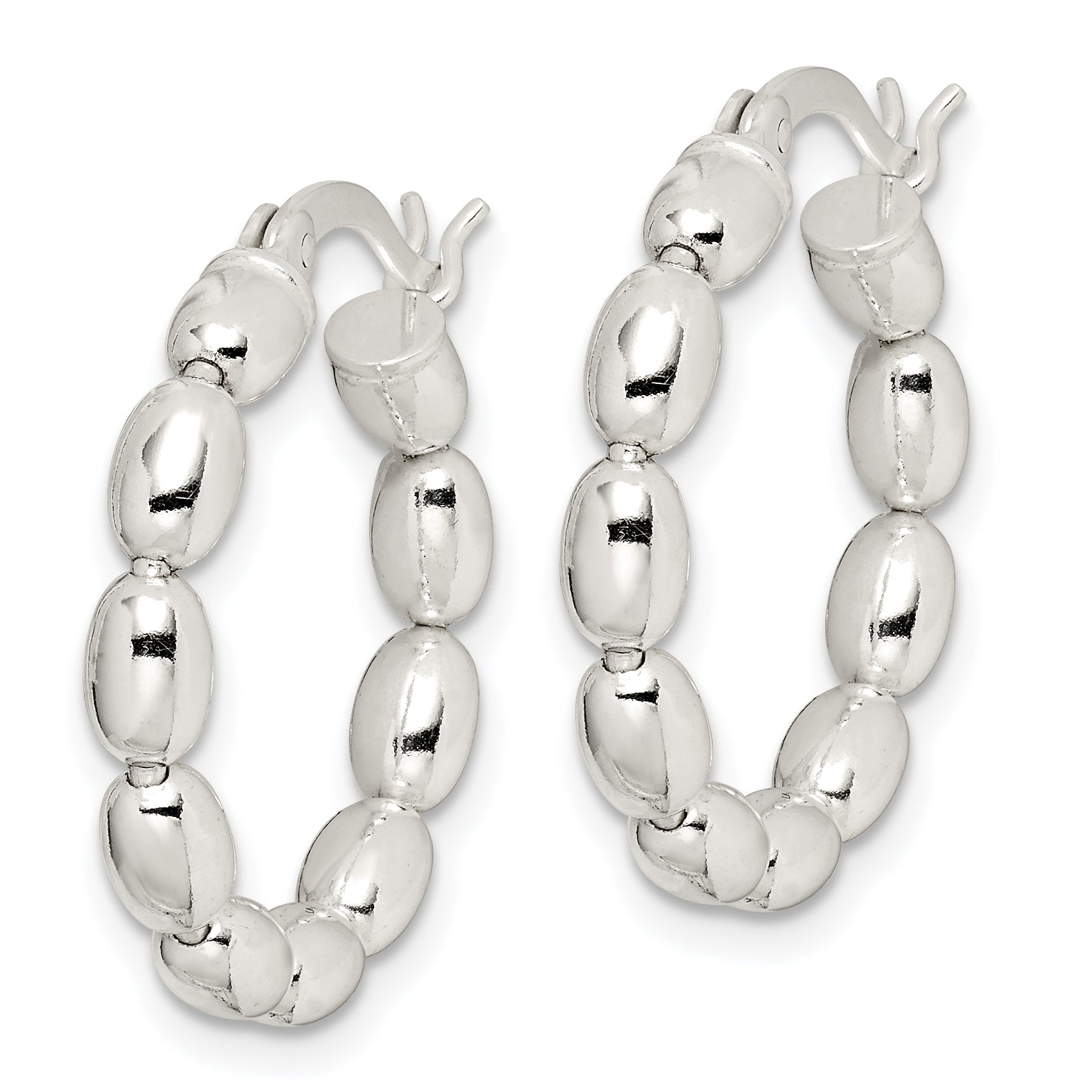 Sterling Silver Polished Beaded Hoop Earrings Secondary image