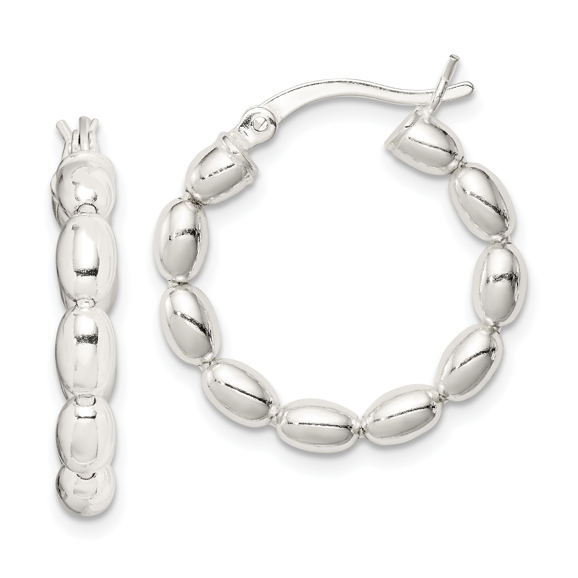 Sterling Silver Polished Beaded Hoop Earrings Main image