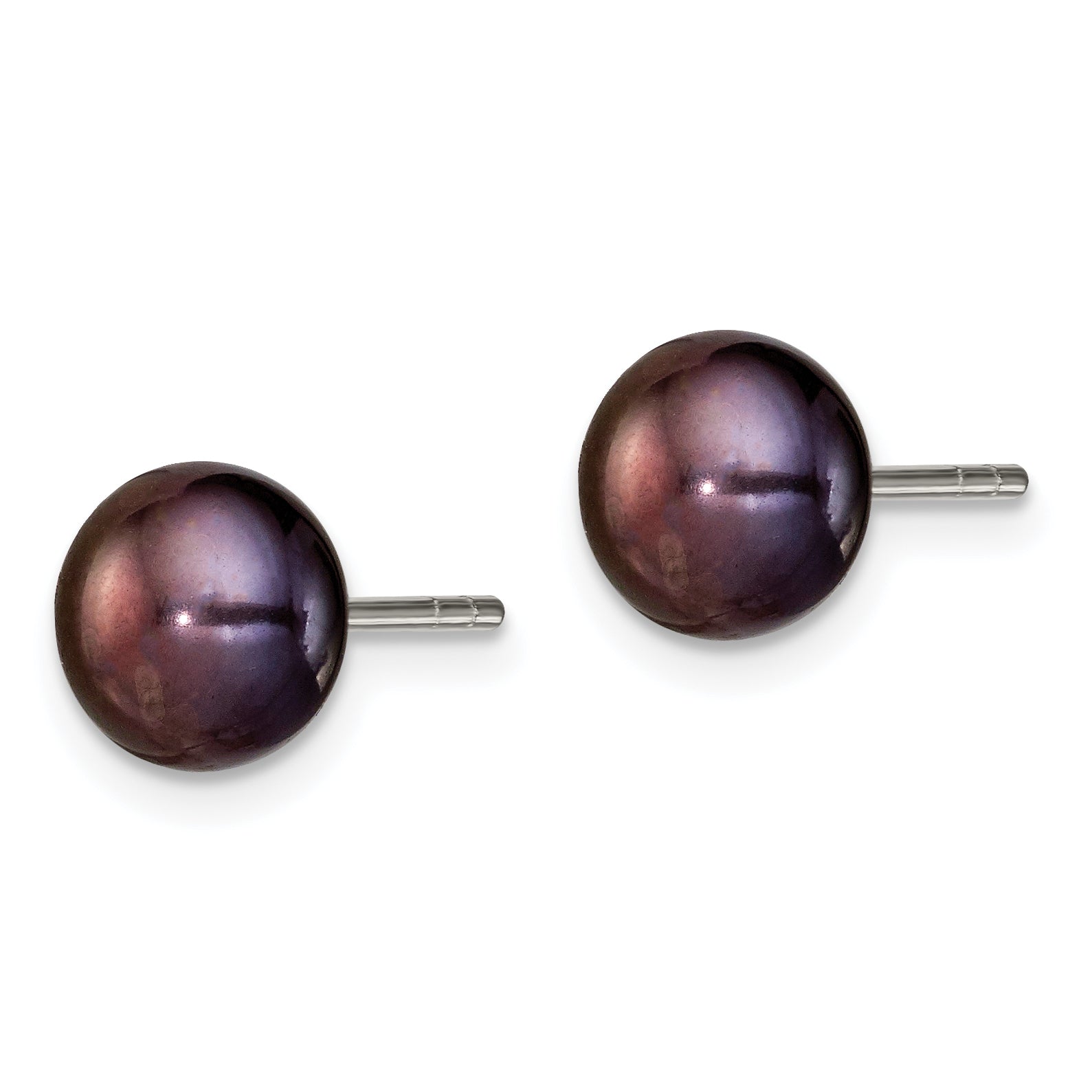 Sterling Silver Polished 5-6mm Black Freshwater Cultured Pearl Button Post Earrings Secondary image