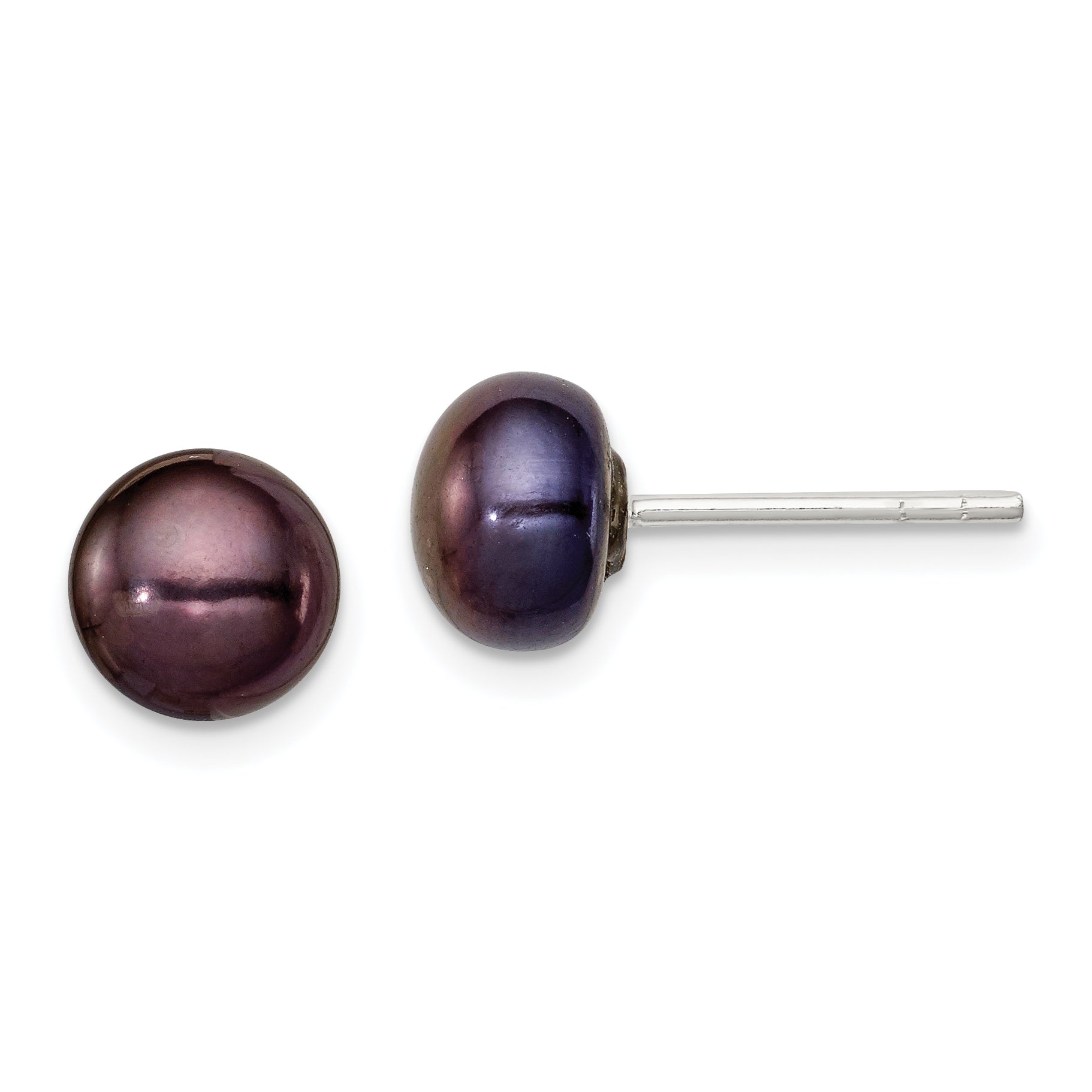 Sterling Silver Polished 5-6mm Black Freshwater Cultured Pearl Button Post Earrings Main image