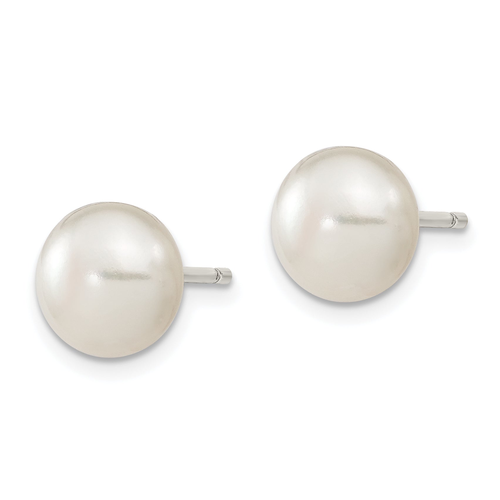 Sterling Silver White FW Cultured Pearl 9-10mm Button Earrings Secondary image