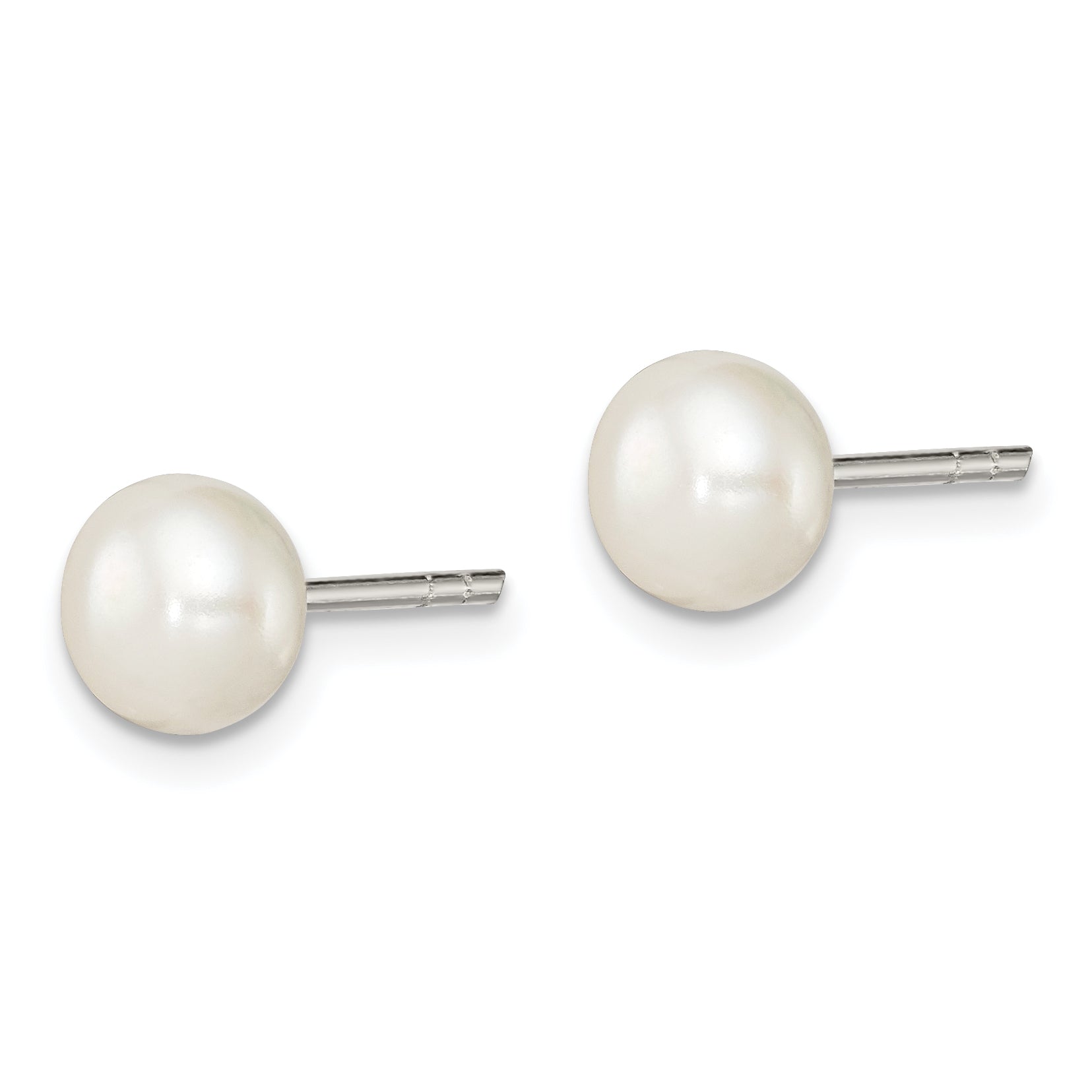 Sterling Silver White FW Cultured Pearl 6-7mm Button Earrings Secondary image