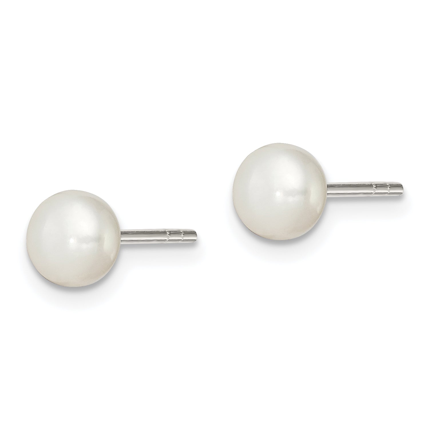 Sterling Silver White FW Cultured Pearl 5-6mm Button Earrings Secondary image