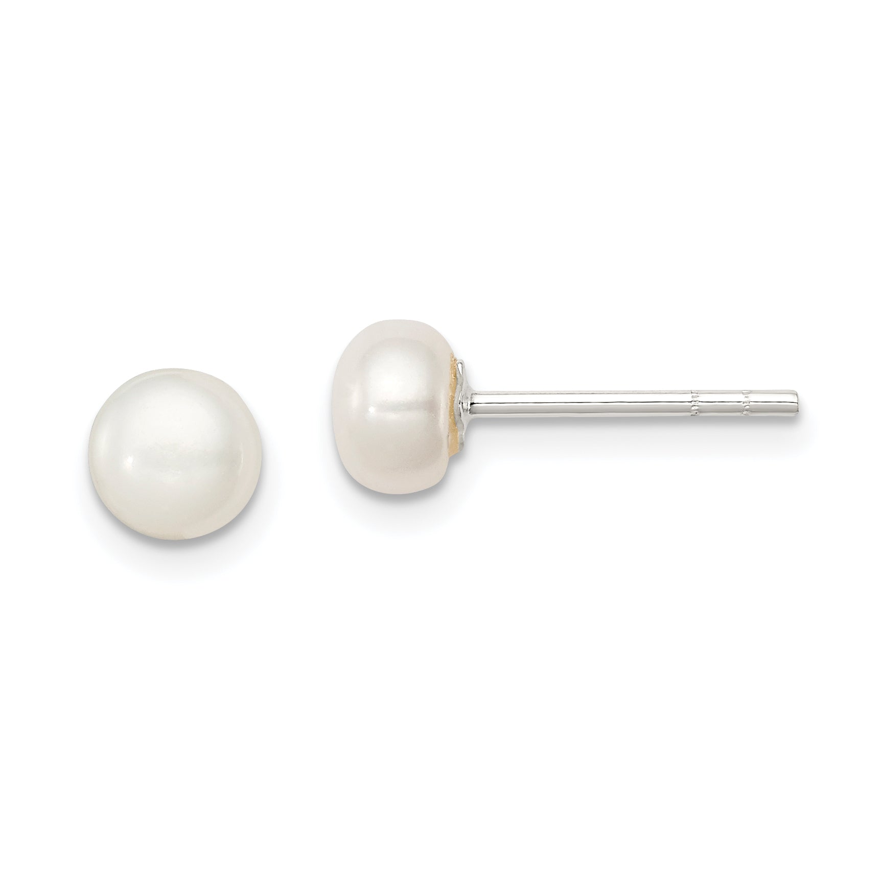 Sterling Silver White FW Cultured Pearl 5-6mm Button Earrings Main image