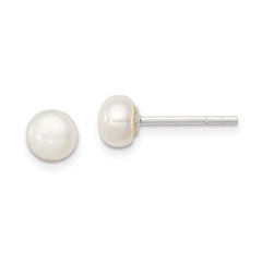 Sterling Silver White FW Cultured Pearl 5-6mm Button Earrings