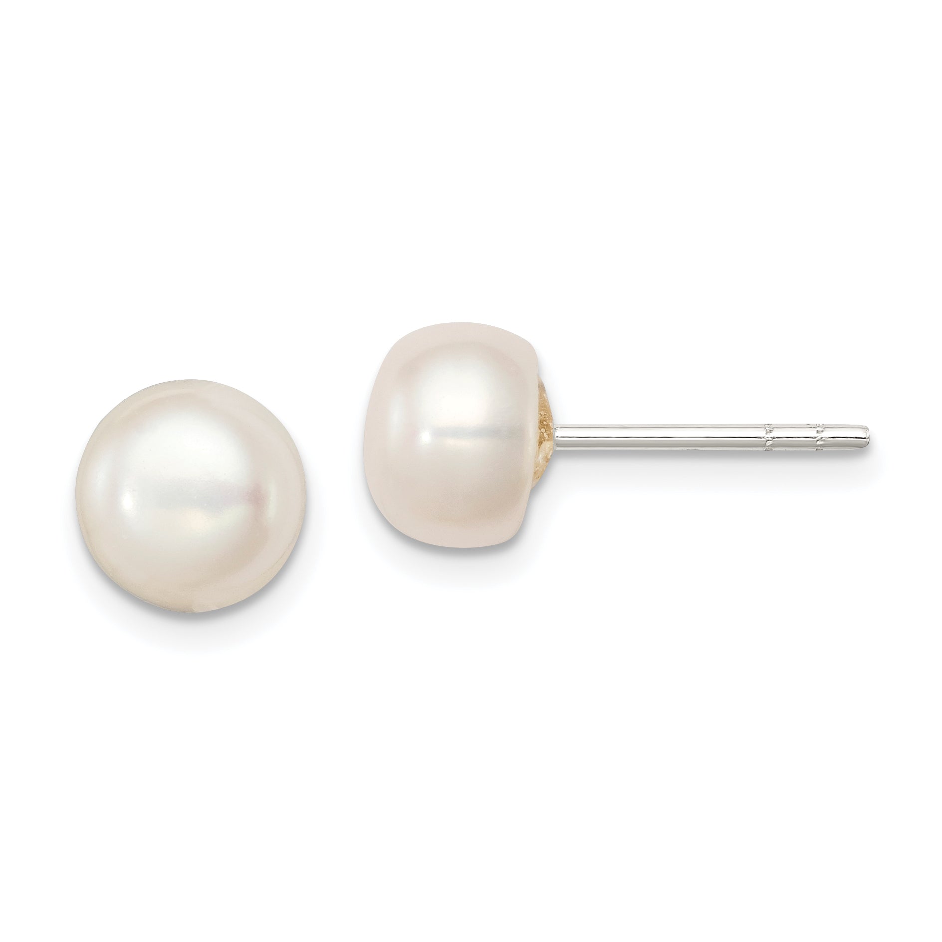 Sterling Silver White FW Cultured Pearl 7-7.5mm Button Earrings Main image
