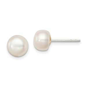 Sterling Silver White FW Cultured Pearl 7-7.5mm Button Earrings