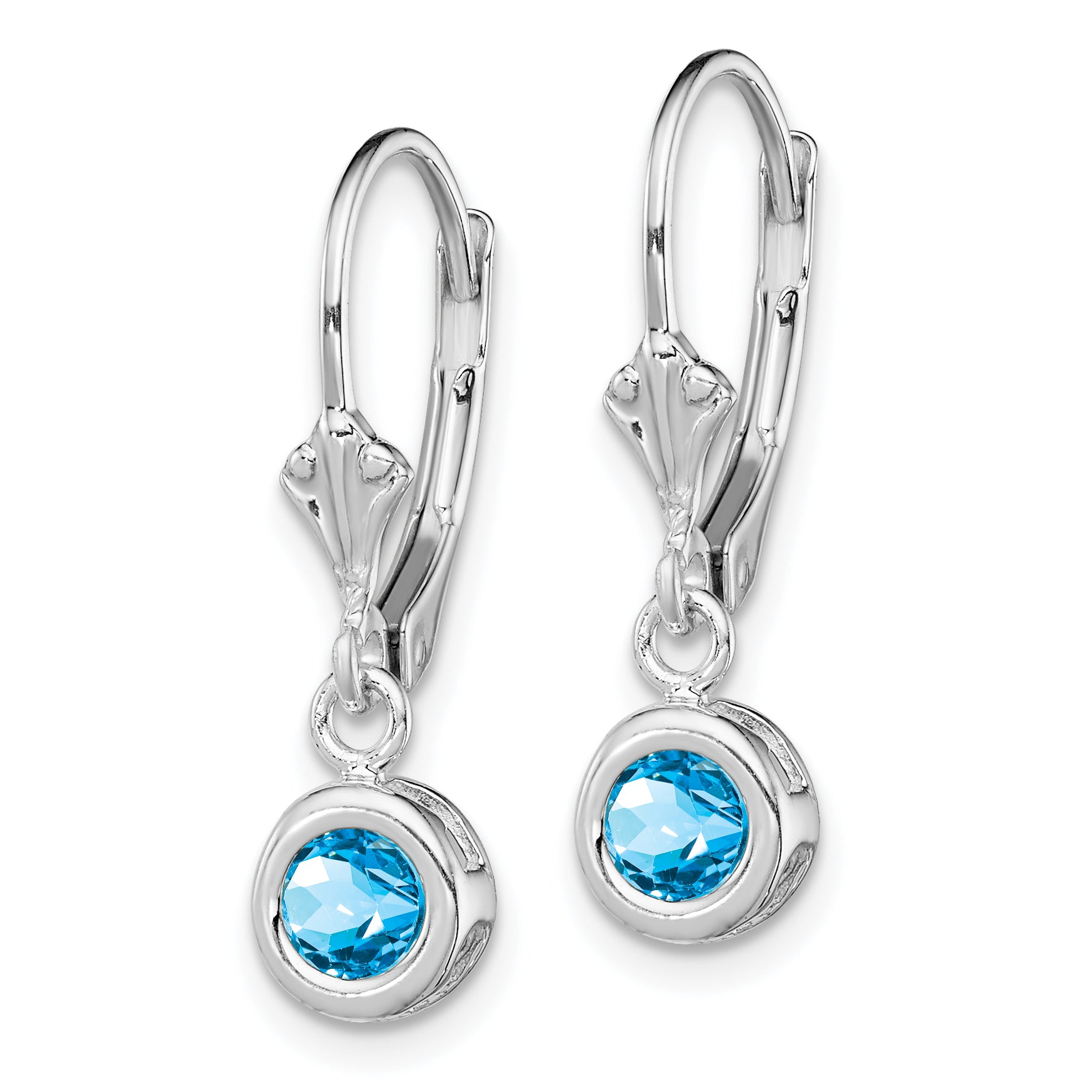 Sterling Silver Rhodium Plated 5mm Round Blue Topaz Leverback Earrings Secondary image