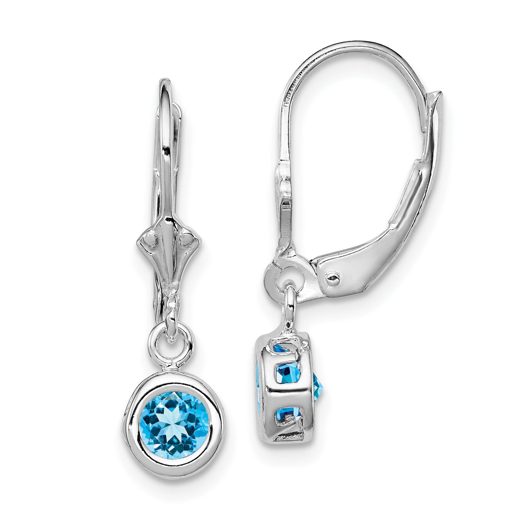 Sterling Silver Rhodium Plated 5mm Round Blue Topaz Leverback Earrings Main image