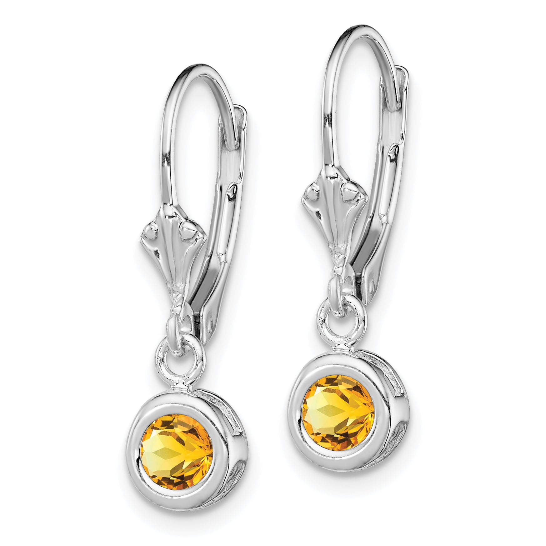 Sterling Silver Rhodium Plated 5mm Round Citrine Leverback Earrings Secondary image