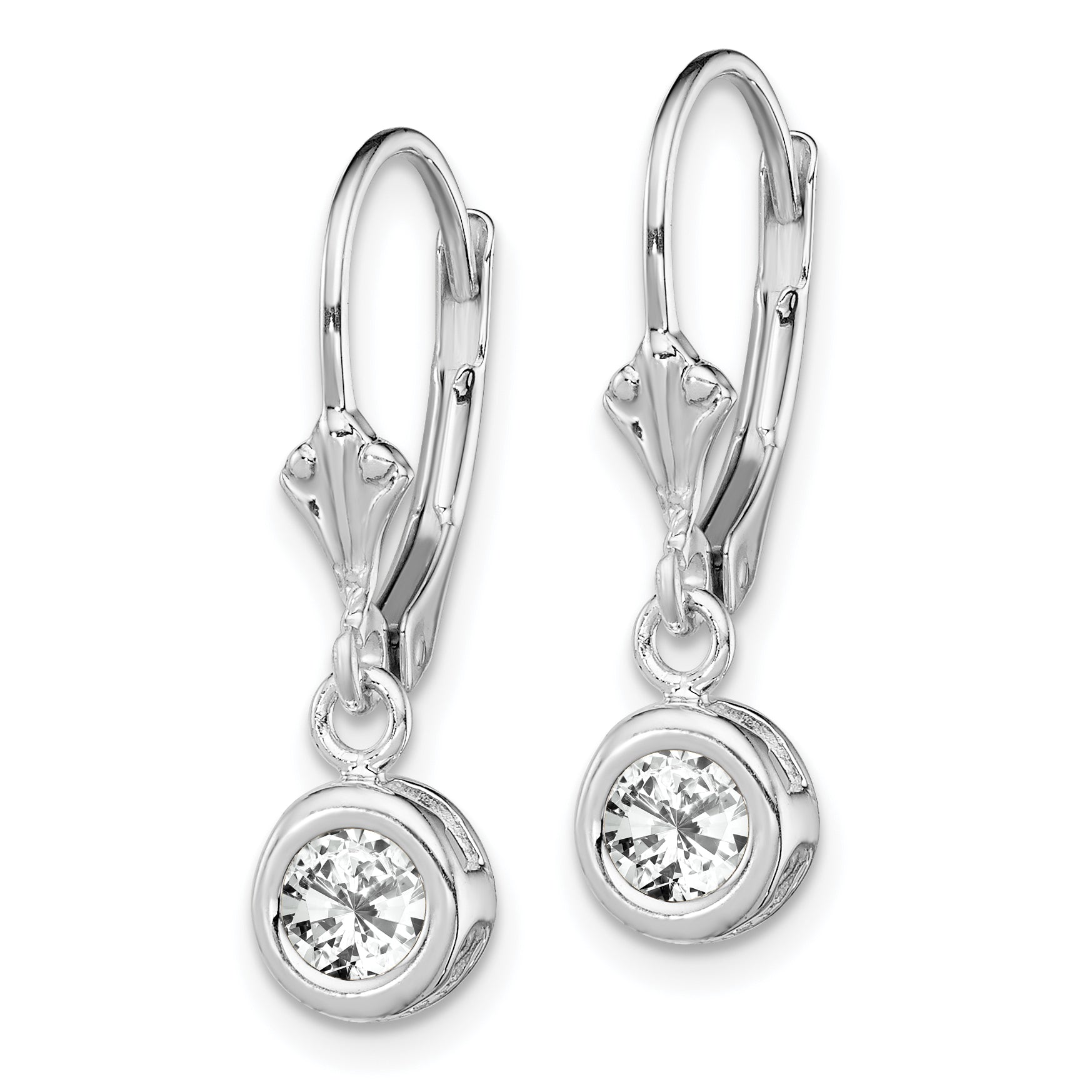 Sterling Silver Rhodium Plated 5mm Round CZ Leverback Earrings Secondary image