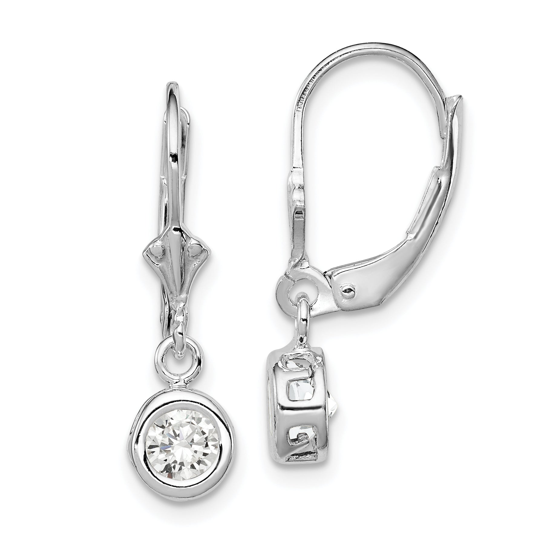 Sterling Silver Rhodium Plated 5mm Round CZ Leverback Earrings Main image
