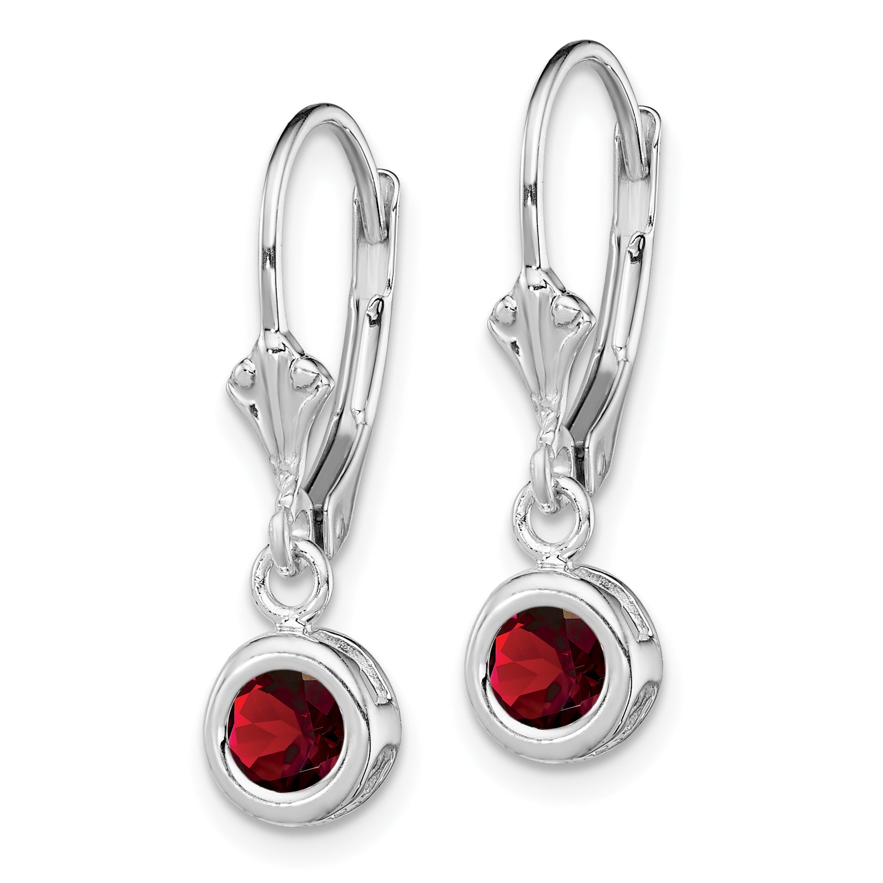 Sterling Silver Rhodium Plated 5mm Round Garnet Leverback Earrings Secondary image