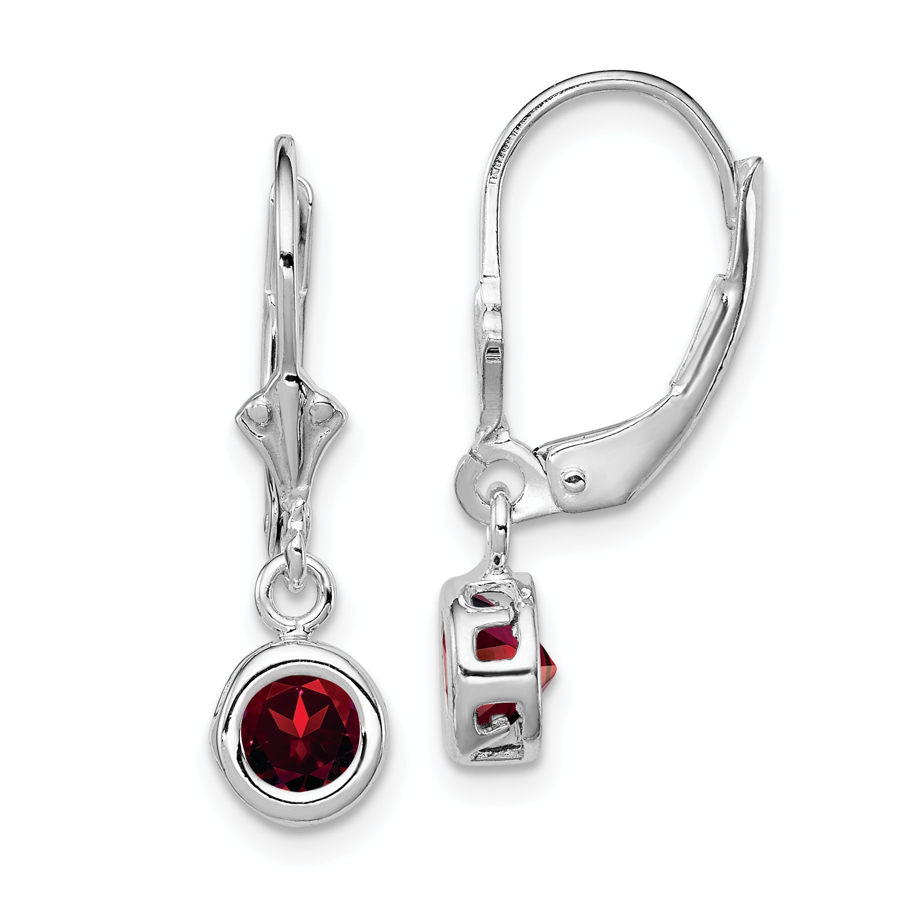 Sterling Silver Rhodium Plated 5mm Round Garnet Leverback Earrings Main image
