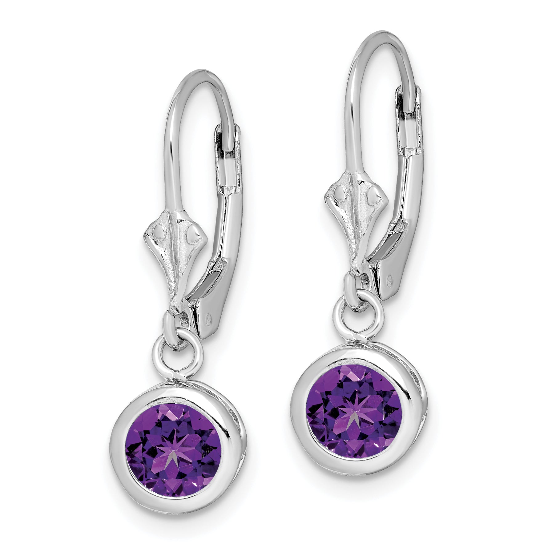 Sterling Silver Rhodium Plated 6mm Round Amethyst Leverback Earrings Secondary image
