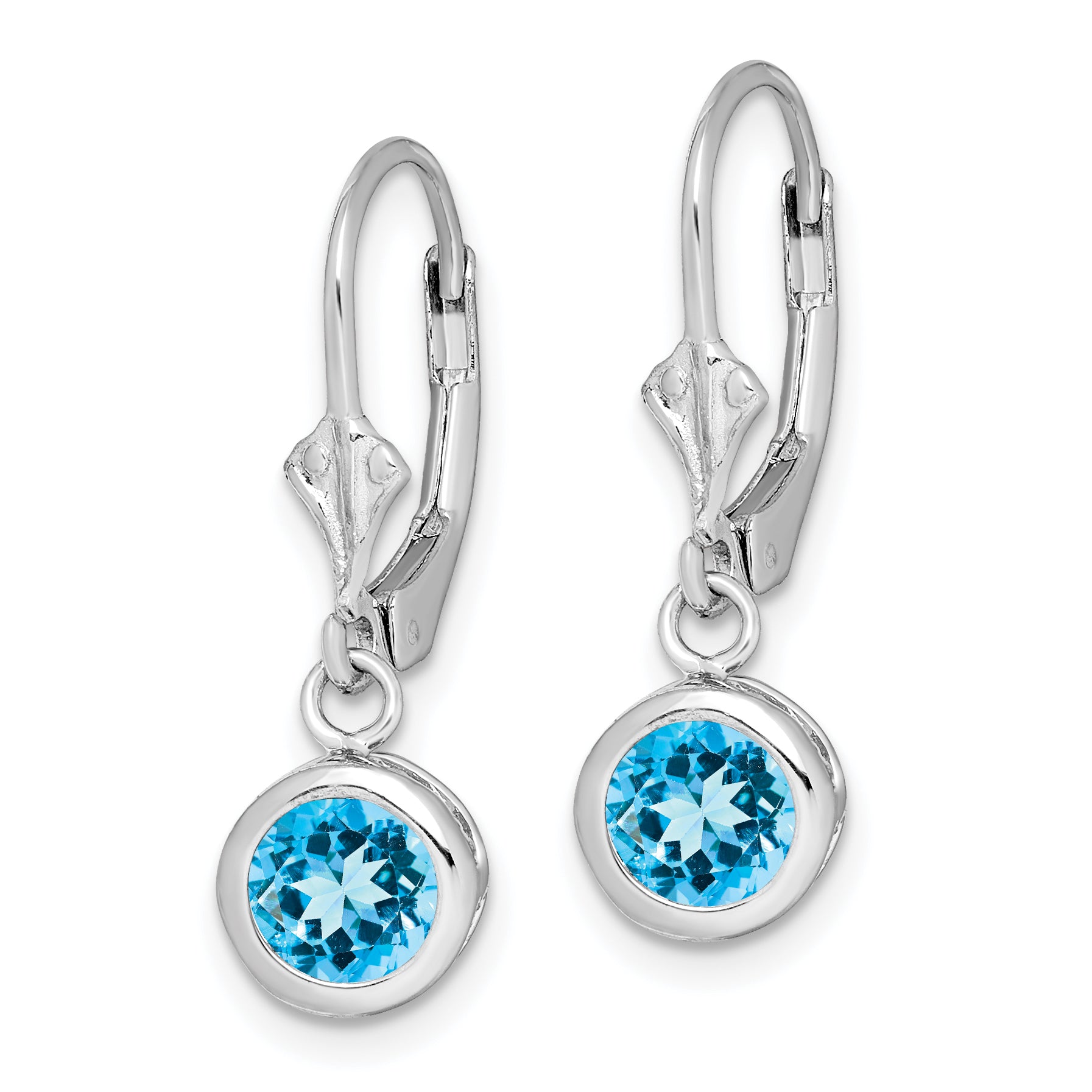Sterling Silver Rhodium Plated 6mm Round Blue Topaz Leverback Earrings Secondary image